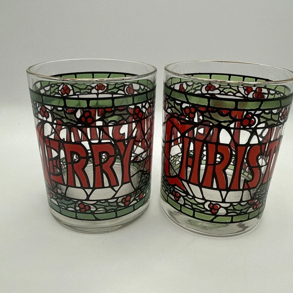 Set Of 2 MERRY CHRISTMAS Double Old Fashioned Rocks Glasses 4